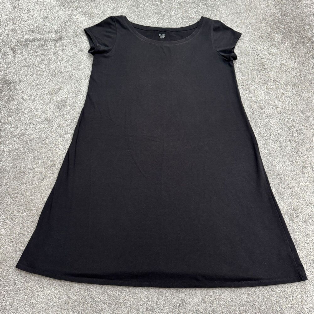 Eileen Fisher Organic Cotton Midi T-Shirt Dress Womens Medium Black Short Sleeve